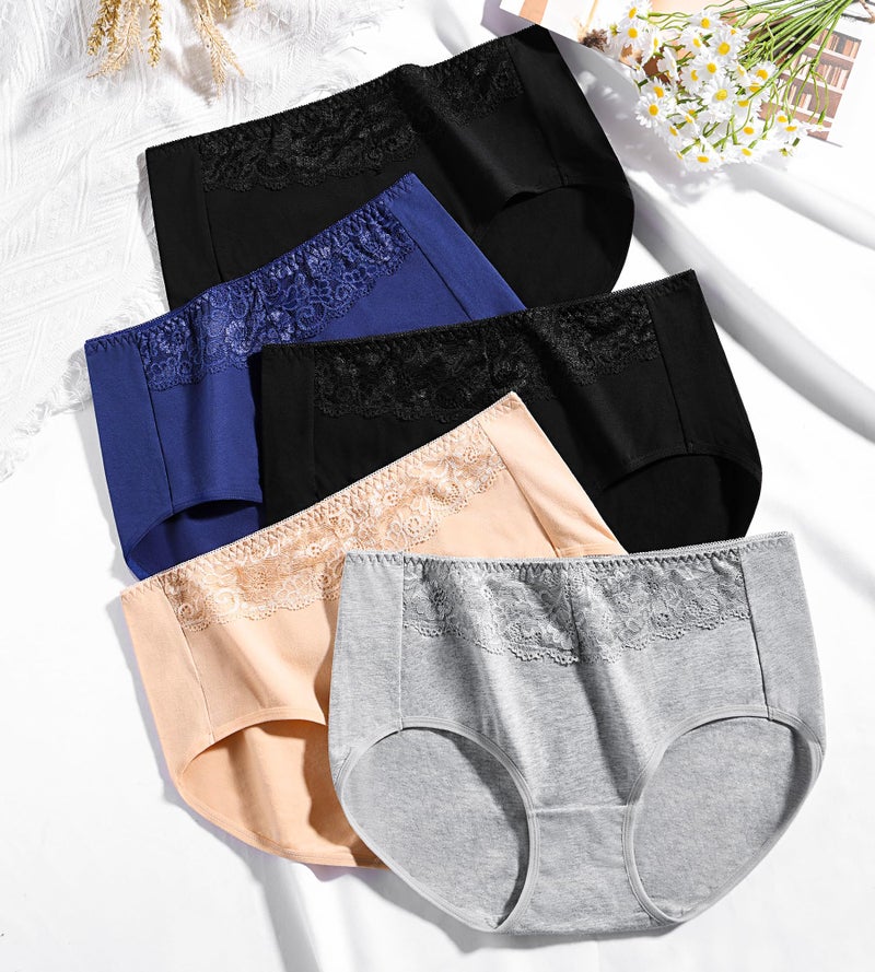 MISSWHO Plus Size Women's Cotton Underwear High Waisted Full Briefs Ladies Comfy No Muffin Top Panties 5 Pack Size 10 XXX-Large - Image 3